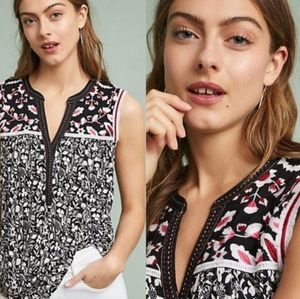 Anthropologie One September Austin Embroidered Fringe Tee Tank Size XS